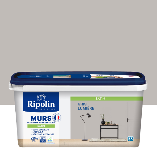 Peinture mur, boiserie, radiateur gris lumière satiné RIPOLIN Intérieur 2.5l