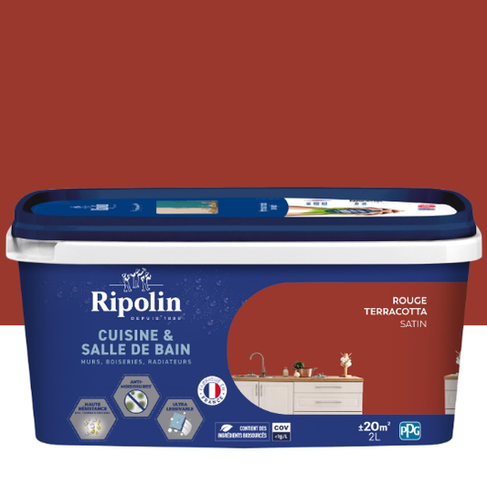 Peinture mur rouge terracotta satin RIPOLIN Cuisine et bain 2L