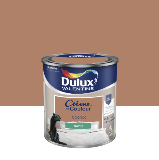 Peinture mur, boiserie cognac satin DULUX VALENTINE Crème de couleur 0.5L