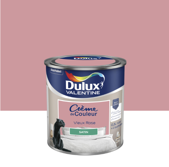 Peinture mur, boiserie vieux rose satin DULUX VALENTINE Crème de couleur 0.5L
