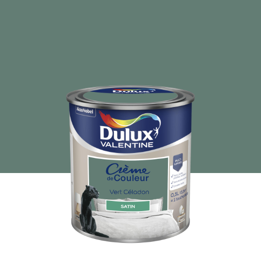 Peinture mur, boiserie vert céladon satin DULUX VALENTINE Crème de couleur 0.5L