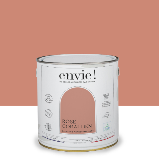 Peinture mur, boiserie, radiateur rose corallien velours ENVIE Biosourcée 2L