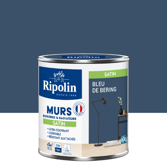 Peinture mur, boiserie, radiateur bleu de béring satiné RIPOLIN Intérieur 0.5l