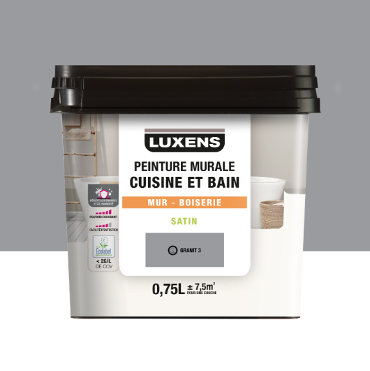 Peinture mur, boiserie granit 3 satin LUXENS Cuisine et bain 0.75L
