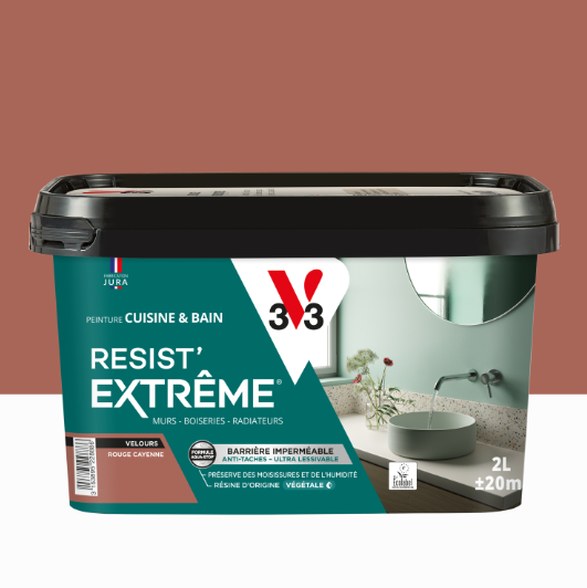 Peinture mur rouge cayenne velours V33 Resist extrême cuisine et bain 2L