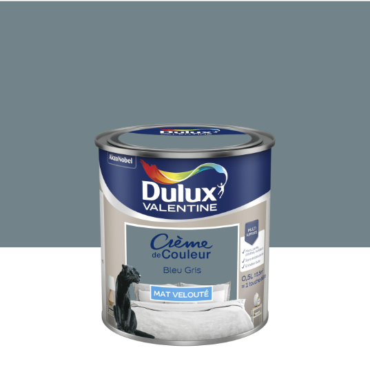 Peinture mur, boiserie bleu gris mat DULUX VALENTINE Crème de couleur 0.5L