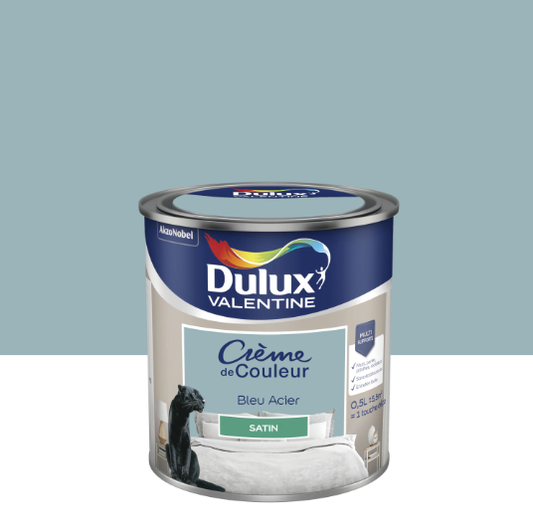 Peinture mur, boiserie bleu acier satin DULUX VALENTINE Crème de couleur 0.5L