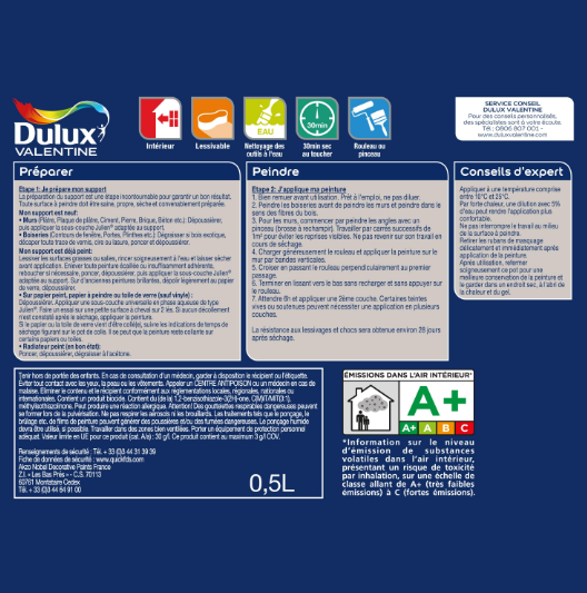 Peinture mur, boiserie bleu acier satin DULUX VALENTINE Crème de couleur 0.5L