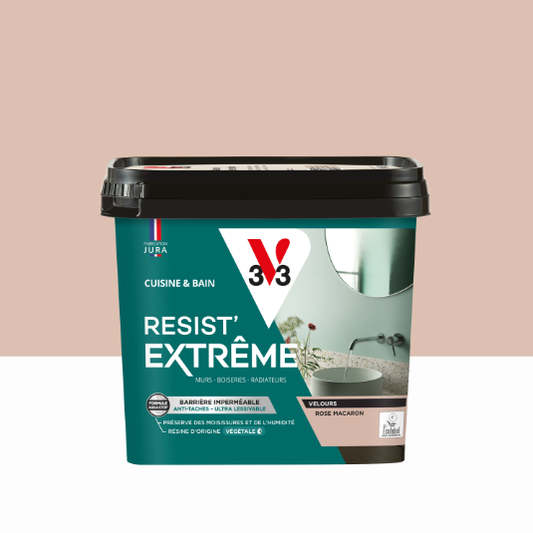 Peinture mur rose macaron velours V33 Resist extrême cuisine et bain 0.75L