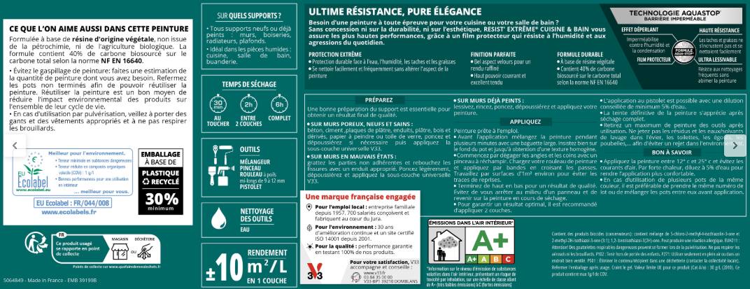 Peinture mur rose macaron velours V33 Resist extrême cuisine et bain 0.75L