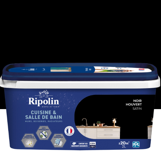 Peinture mur noir houvert satin RIPOLIN Cuisine et bain 2L