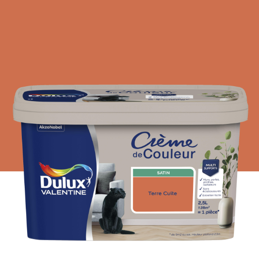Peinture mur, boiserie terre cuite satin DULUX VALENTINE Crème de couleur 2.5L