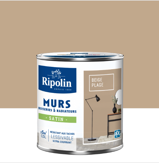 Peinture mur, boiserie, radiateur beige plage satiné RIPOLIN Intérieur 0.5l