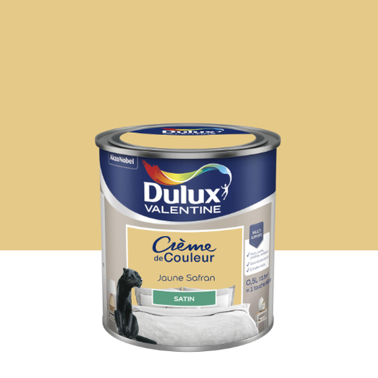 Peinture mur, boiserie jaune safrané satin DULUX VALENTINE Crème de couleur 0.5L