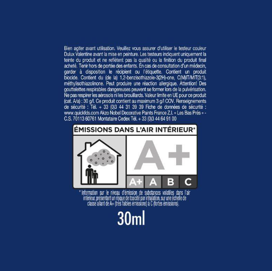 Peinture mur, boiserie bleu paon satin DULUX VALENTINE Crème de couleur 0.03L