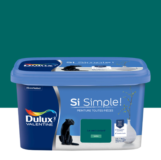 Peinture mur, boiserie vert canard satin DULUX VALENTINE Si simple ! 2.5L