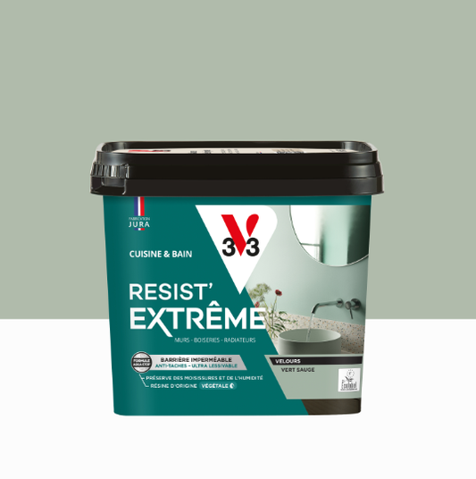 Peinture mur vert sauge velours V33 Resist extrême cuisine et bain 0.75L