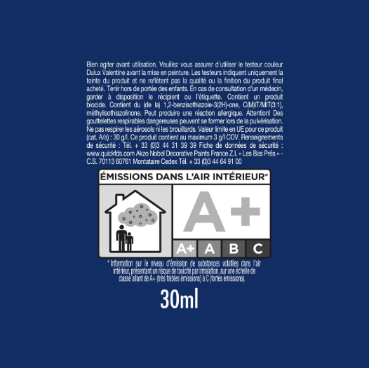 Testeur peinture bleu acier mat Crème de couleur Dulux Valentine 30 ml