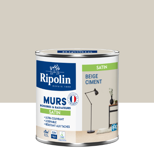 Peinture mur, boiserie, radiateur beige ciment satiné RIPOLIN Intérieur 0.5l