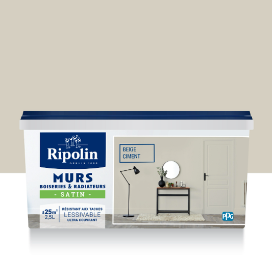 Peinture mur, boiserie, radiateur beige ciment satiné RIPOLIN Intérieur 2.5l