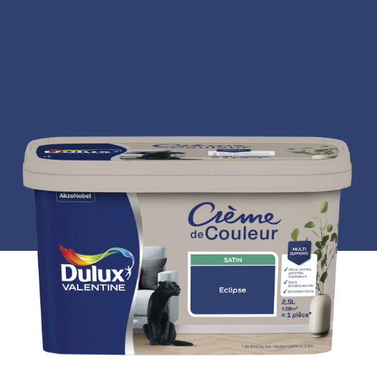 Peinture mur, boiserie bleu eclipse satin DULUX VALENTINE Crème de couleur 2.5L