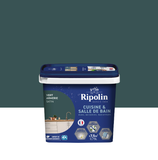 Peinture mur vert armerie satin RIPOLIN Cuisine et bain 0.75L