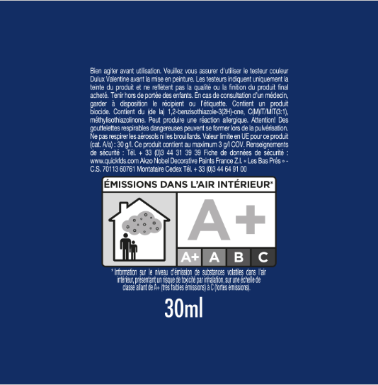 Peinture mur, bois tomette satin DULUX VALENTINE Crème de couleur 0.03l