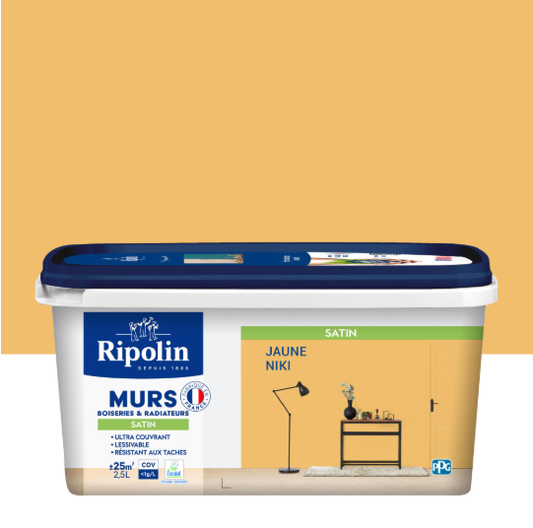 Peinture mur, boiserie, radiateur jaune niki satiné RIPOLIN Intérieur 2.5l