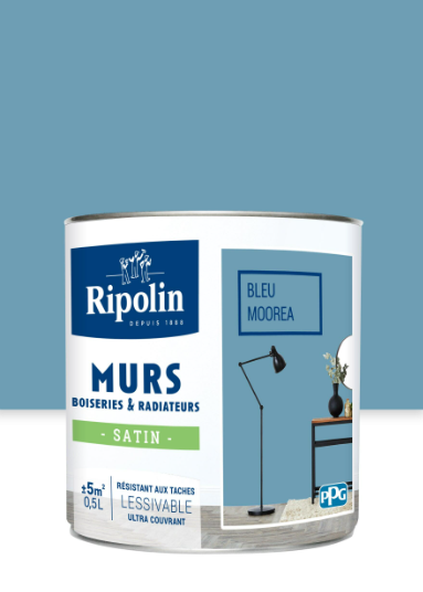 Peinture mur, boiserie, radiateur bleu moorea satiné RIPOLIN Intérieur 0.5l