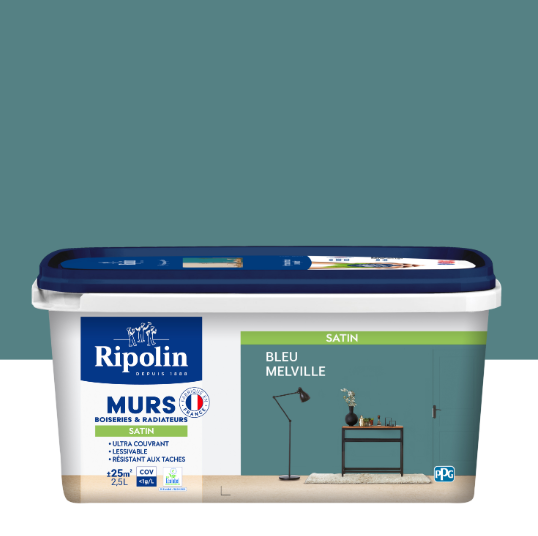 Peinture mur, boiserie, radiateur bleu melville satiné RIPOLIN Intérieur 2.5l