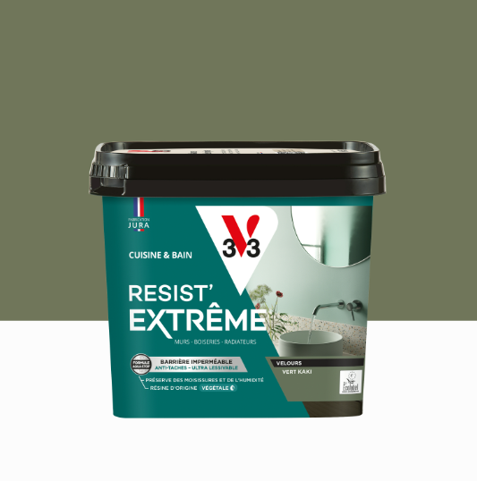 Peinture mur vert kaki velours V33 Resist extrême cuisine et bain 0.75L