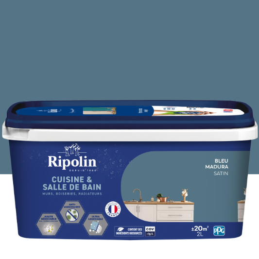 Peinture mur bleu madura satin RIPOLIN Cuisine et bain 2L