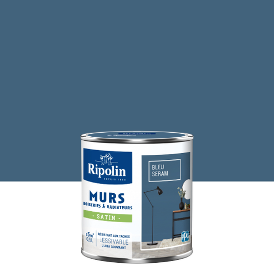Peinture mur, boiserie, radiateur bleu seram satiné RIPOLIN Intérieur 0.5l
