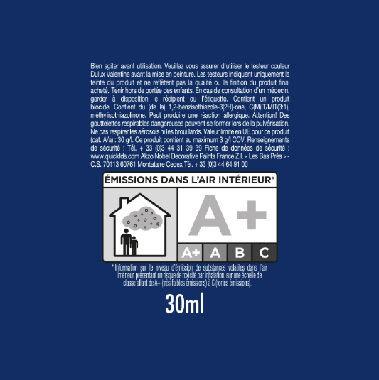 Peinture mur, boiserie bleu vintage satin DULUX VALENTINE Crème de couleur 0.03L