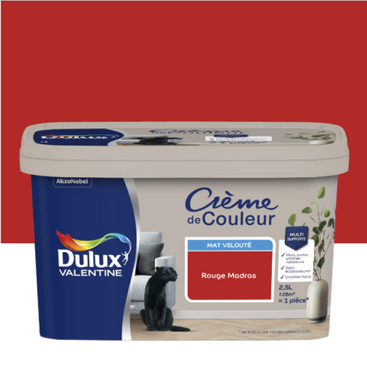 Peinture mur, boiserie rouge madras mat DULUX VALENTINE Crème de couleur 2.5L