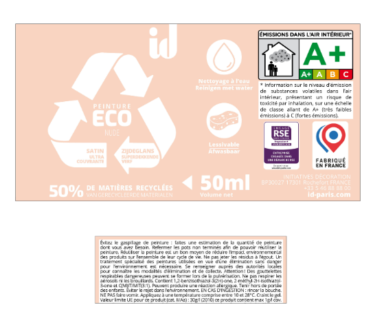 Peinture mur, plafond nude satin ID Eco 0.05L