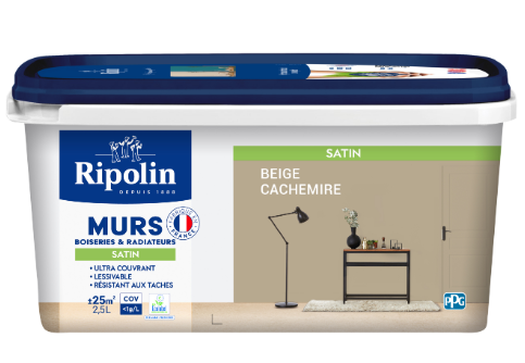 Peinture mur, boiserie, radiateur beige cachemire satiné RIPOLIN Intérieur 2.5l