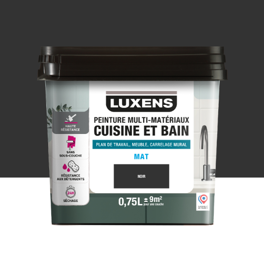 Peinture carrelage, meuble, crédence noir mat LUXENS Cuisine et bain 0.75L