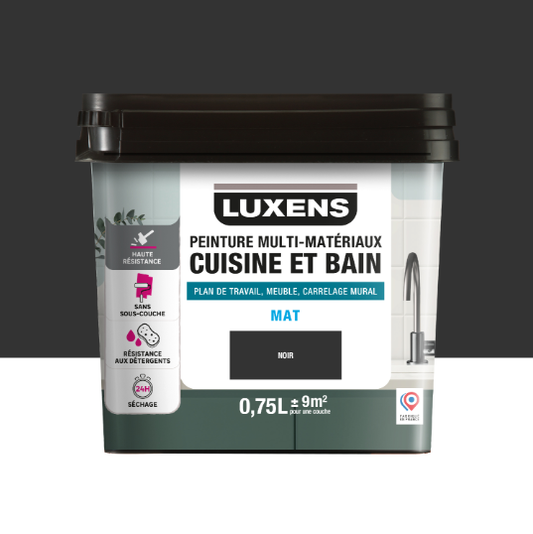 Peinture carrelage, meuble, crédence noir mat LUXENS Cuisine et bain 0.75L