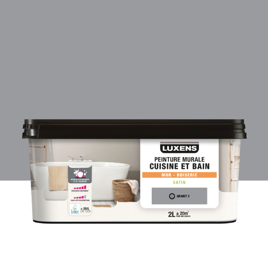 Peinture mur, boiserie granit 3 satin LUXENS Cuisine et bain 2L