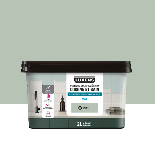Peinture carrelage, meuble, crédence sage 5 mat LUXENS Cuisine et bain 2L
