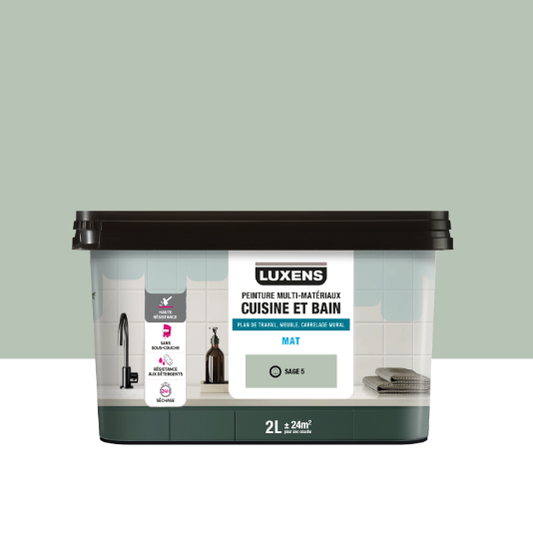 Peinture carrelage, meuble, crédence sage 5 mat LUXENS Cuisine et bain 2L