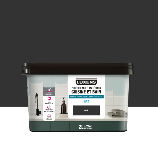 Peinture carrelage, meuble, crédence noir mat LUXENS Cuisine et bain 2L