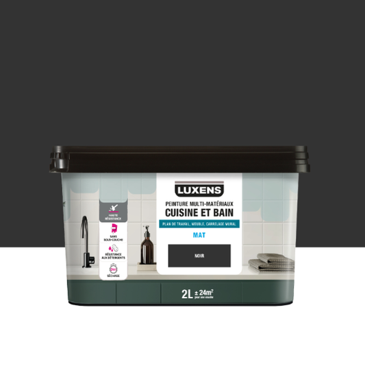 Peinture carrelage, meuble, crédence noir mat LUXENS Cuisine et bain 2L