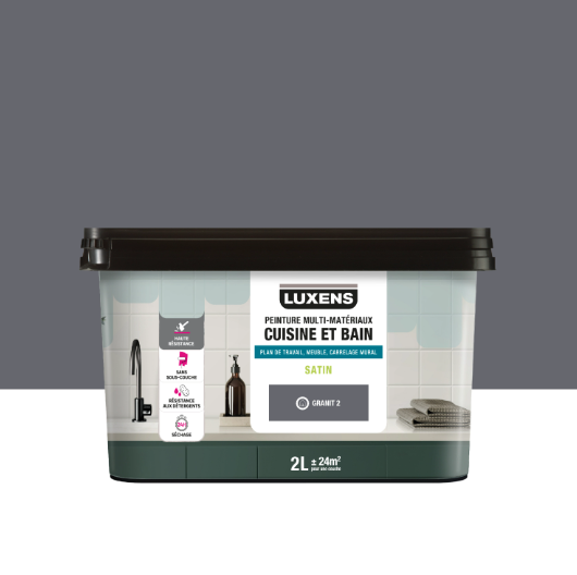Peinture carrelage, meuble, crédence granit 2 satin LUXENS Cuisine et bain 2L