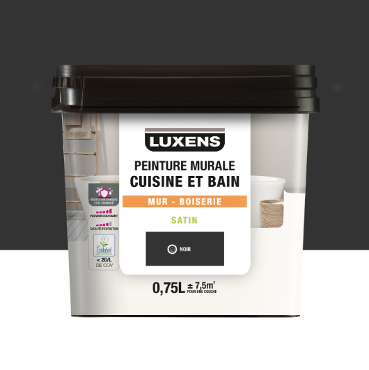 Peinture mur, boiserie noir satin LUXENS Cuisine et bain 0.75L