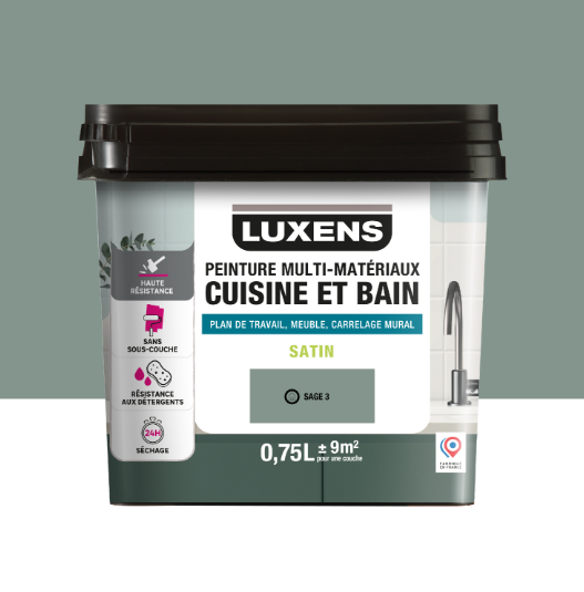 Peinture carrelage, meuble, crédence sage 3 satin LUXENS Cuisine et bain 0.75L