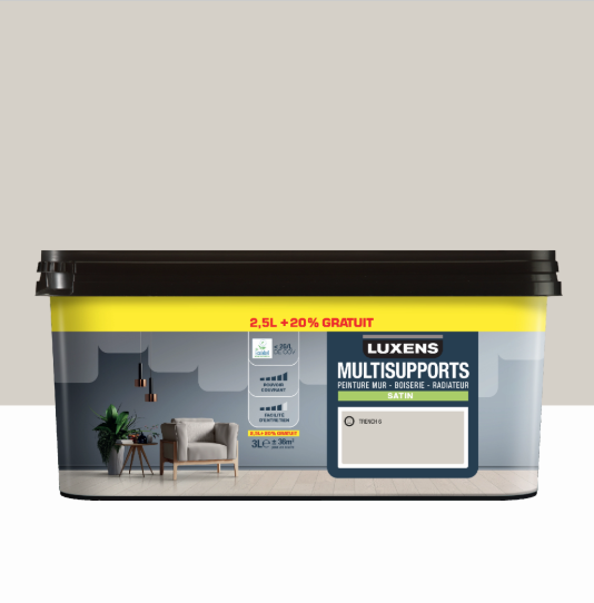 Peinture mur, boiserie, radiateur trench 6 satin LUXENS , 2.5L+20% gratuit