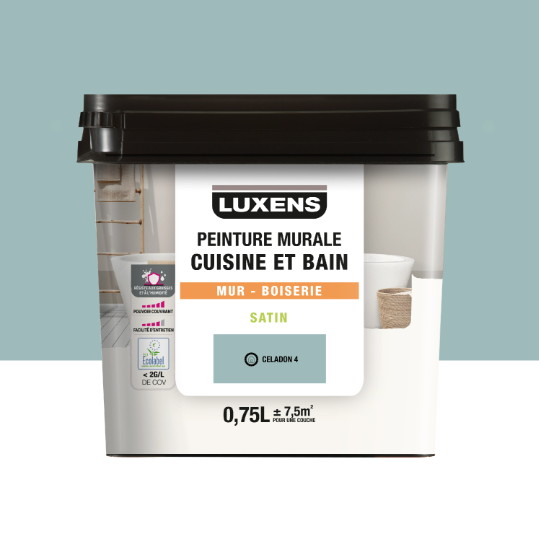 Peinture mur, boiserie celadon 4 satin LUXENS Cuisine et bain 0.75L