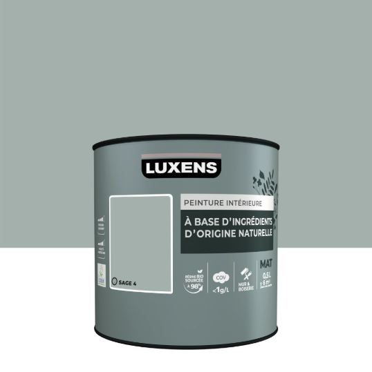 Peinture mur, boiserie sage 4 mat LUXENS Biosourcée 0.5L